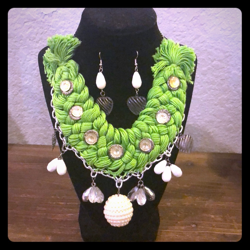 Hand woven unique design yarn necklace.